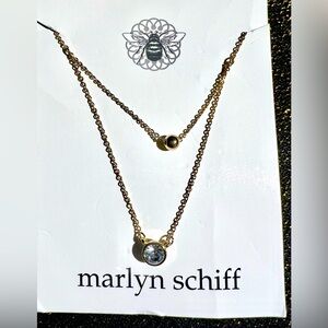MARLYN SCHIFF Double Layered 18” Necklace - Dainty Gold Tone with Sparkle - NEW